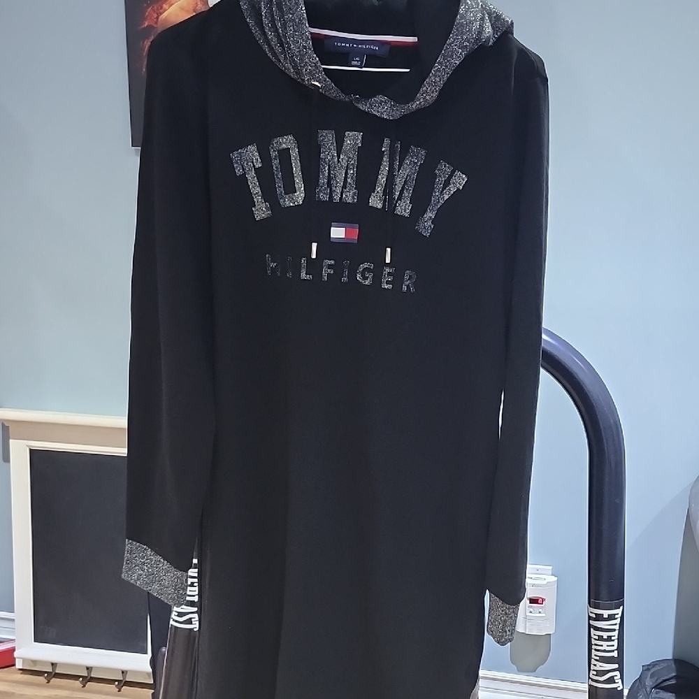 Tommy Hilfiger Black Glitter Hoodie Dress